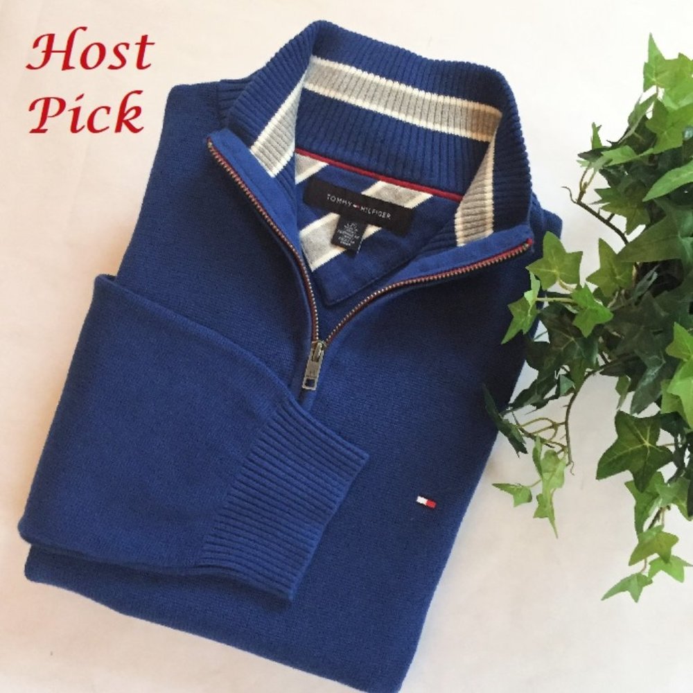 TOMMY HILFIGER 1/4 zip sweater blue size large NEW